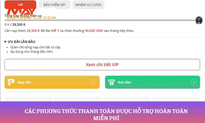 Các phương thức thanh toán được hỗ trợ hoàn toàn miễn phí